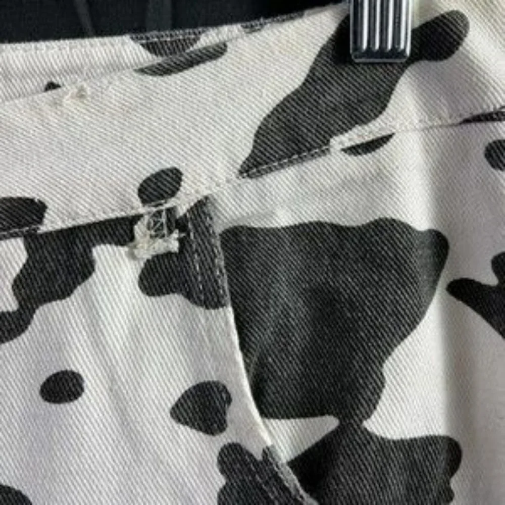 Love + Harmony Black White Cow Print Denim High Waist Pants Sz Large 30X29.5